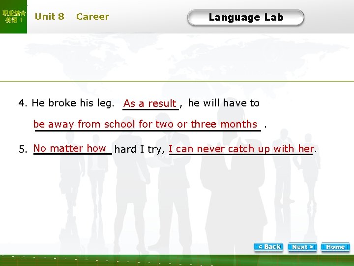 职业综合 英语 1 Unit 8 Career Language Lab LL-Task 3 -2 4. He broke