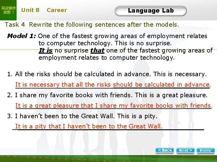 职业综合 英语 1 Unit 8 Career Language Lab LL-Task 4 -1 Task 4 Rewrite