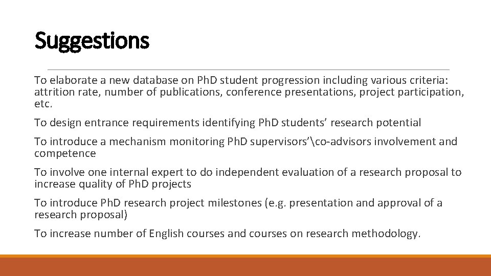 Suggestions To elaborate a new database on Ph. D student progression including various criteria: