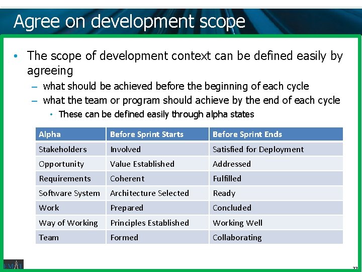 Agree on development scope • The scope of development context can be defined easily Agree on development scope • The scope of development context can be defined easily