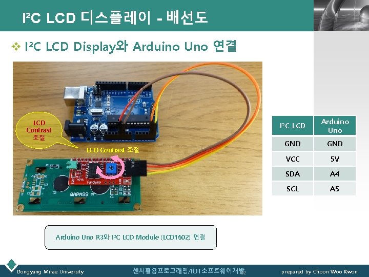 I²C LCD 디스플레이 - 배선도 LOGO v I²C LCD Display와 Arduino Uno 연결 LCD