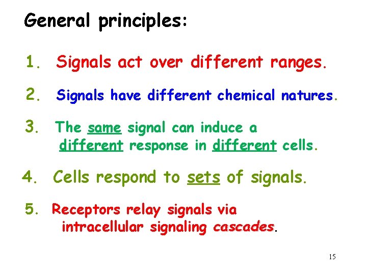 General principles: 1. Signals act over different ranges. 2. Signals have different chemical natures.