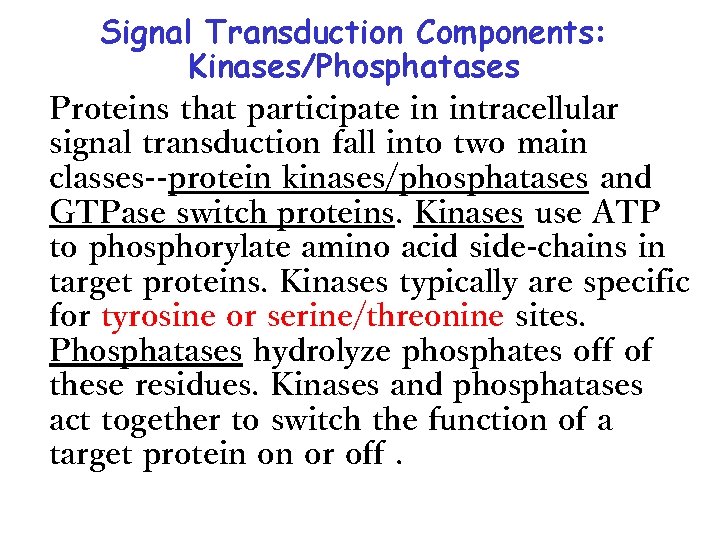 Signal Transduction Components: Kinases/Phosphatases Proteins that participate in intracellular signal transduction fall into two