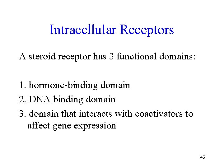 Intracellular Receptors A steroid receptor has 3 functional domains: 1. hormone-binding domain 2. DNA