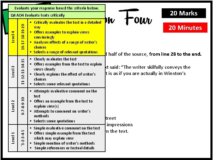 Evaluate your response based the criteria below. AO 4 16 -17 -18 -19 -20