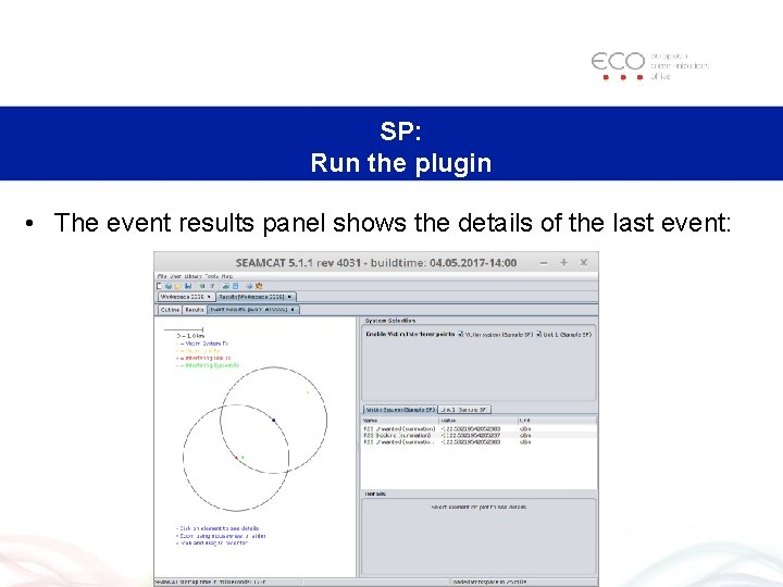 SP: Run the plugin • The event results panel shows the details of the