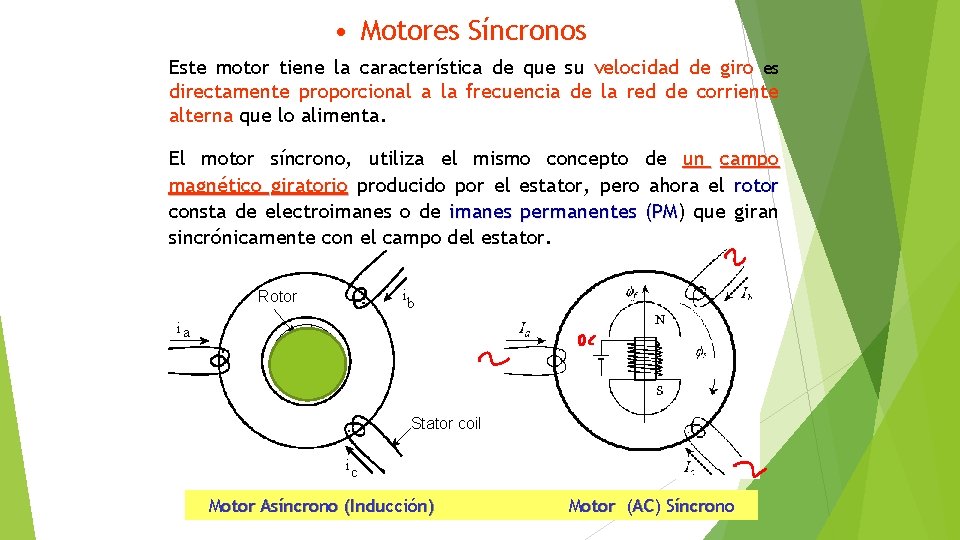  • Motores Síncronos Este motor tiene la característica de que su velocidad de