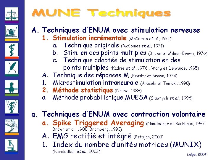 A. Techniques d’ENUM avec stimulation nerveuse 1. Stimulation incrémentale (Mc. Comas et al. ,