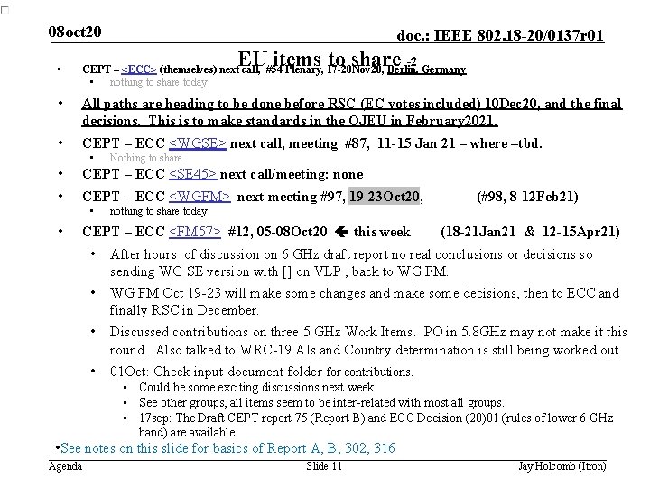 08 oct 20 doc. : IEEE 802. 18 -20/0137 r 01 EU items to