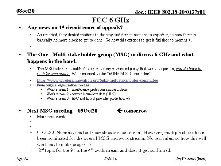 08 oct 20 doc. : IEEE 802. 18 -20/0137 r 01 FCC 6 GHz