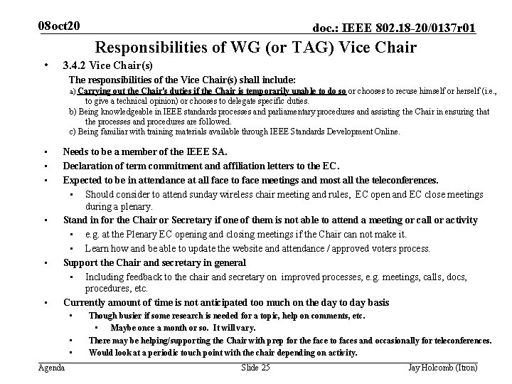 08 oct 20 doc. : IEEE 802. 18 -20/0137 r 01 Responsibilities of WG