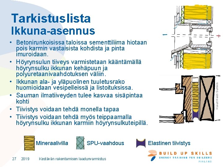 Tarkistuslista Ikkuna-asennus Mineraalivilla 27 2019 SPU-vaahdous Kestävän rakentamisen laadunvarmistus Kuvat Heidi Sumkin • Betonirunkoisissa