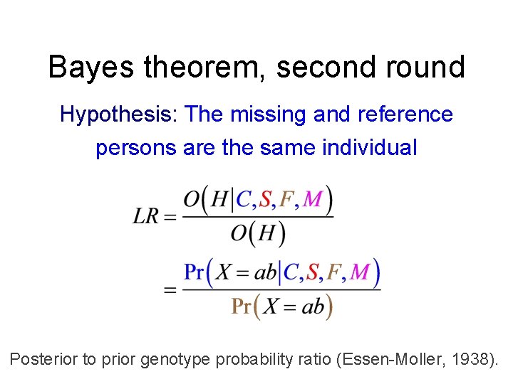 Bayes theorem, second round Hypothesis: The missing and reference persons are the same individual