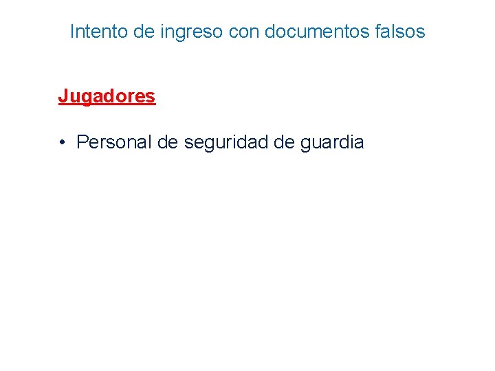 Intento de ingreso con documentos falsos Jugadores • Personal de seguridad de guardia 