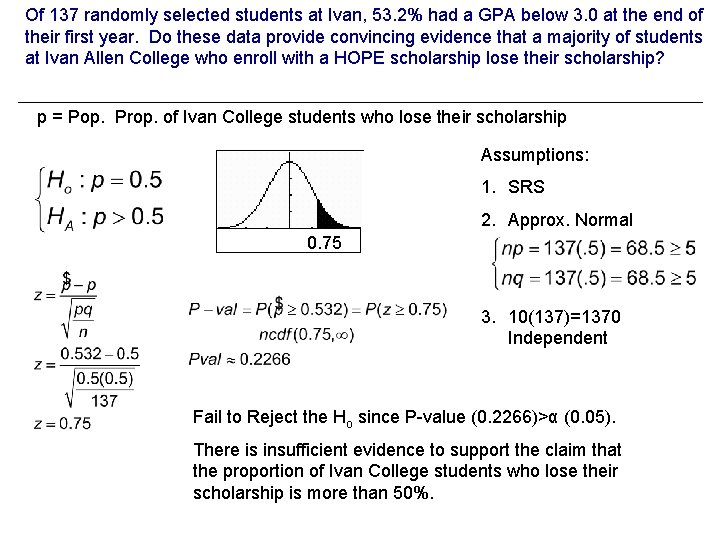 Of 137 randomly selected students at Ivan, 53. 2% had a GPA below 3.