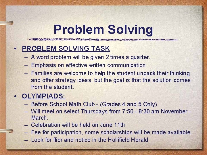 Problem Solving • PROBLEM SOLVING TASK – A word problem will be given 2