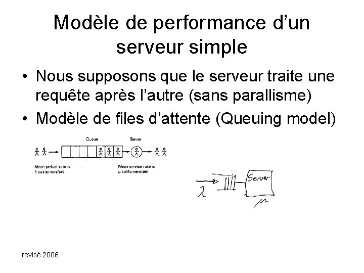 Modèle de performance d’un serveur simple • Nous supposons que le serveur traite une