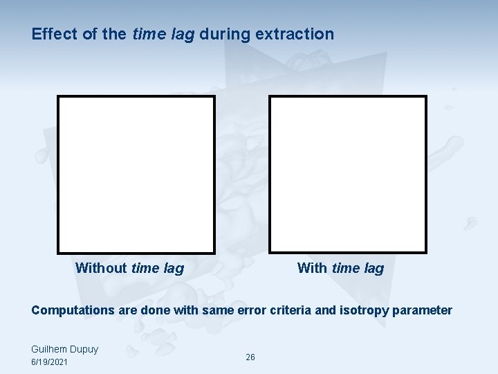 Effect of the time lag during extraction Without time lag With time lag Computations