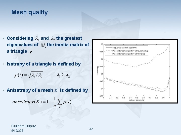 Mesh quality • Considering and the greatest eigenvalues of the inertia matrix of a