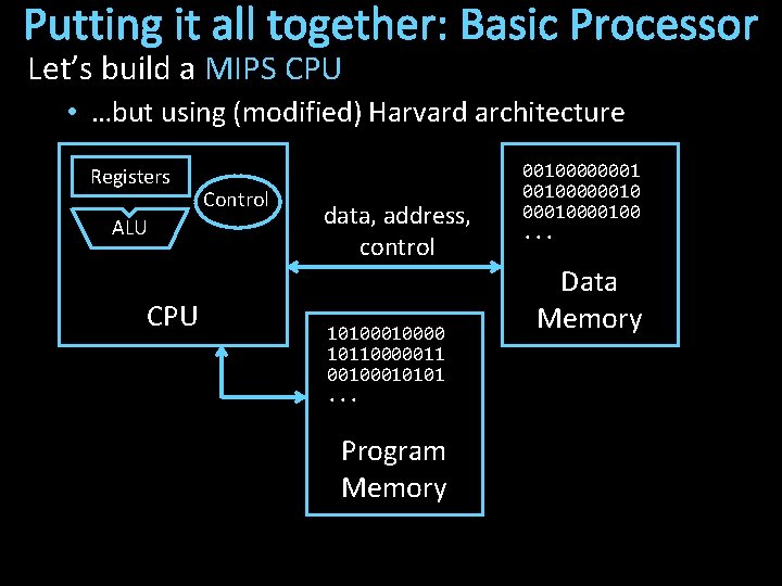 Putting it all together: Basic Processor Let’s build a MIPS CPU • …but using