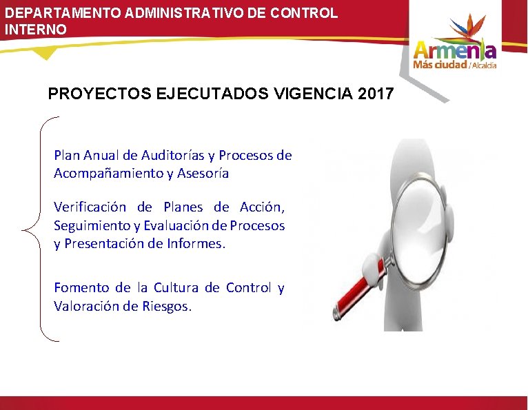DEPARTAMENTO ADMINISTRATIVO DE CONTROL INTERNO PROYECTOS EJECUTADOS VIGENCIA 2017 Plan Anual de Auditorías y