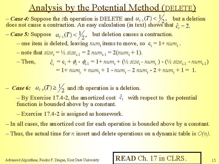 Analysis by the Potential Method (DELETE) – Case 4: Suppose the ith operation is