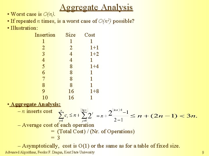 Aggregate Analysis • Worst case is O(n). • If repeated n times, is a