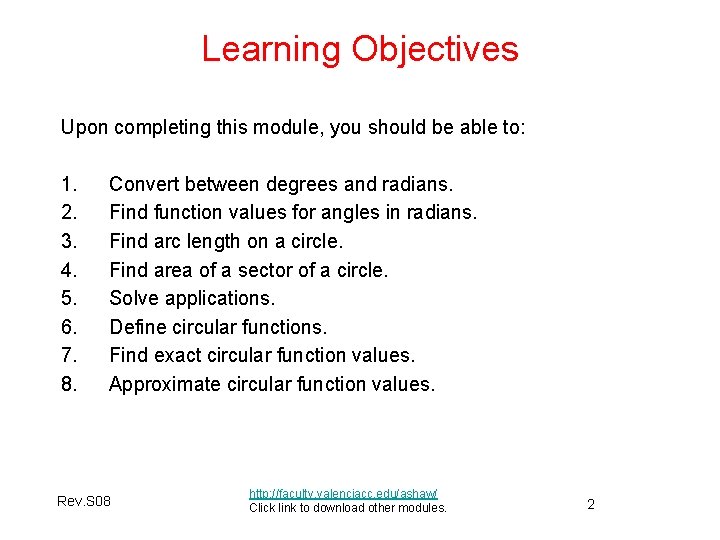 Learning Objectives Upon completing this module, you should be able to: 1. 2. 3. Learning Objectives Upon completing this module, you should be able to: 1. 2. 3.
