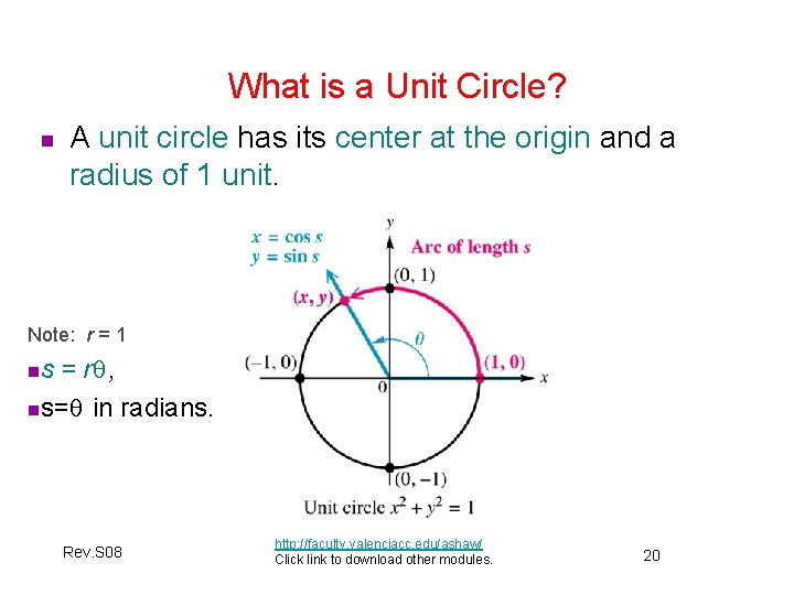 What is a Unit Circle? n A unit circle has its center at the What is a Unit Circle? n A unit circle has its center at the