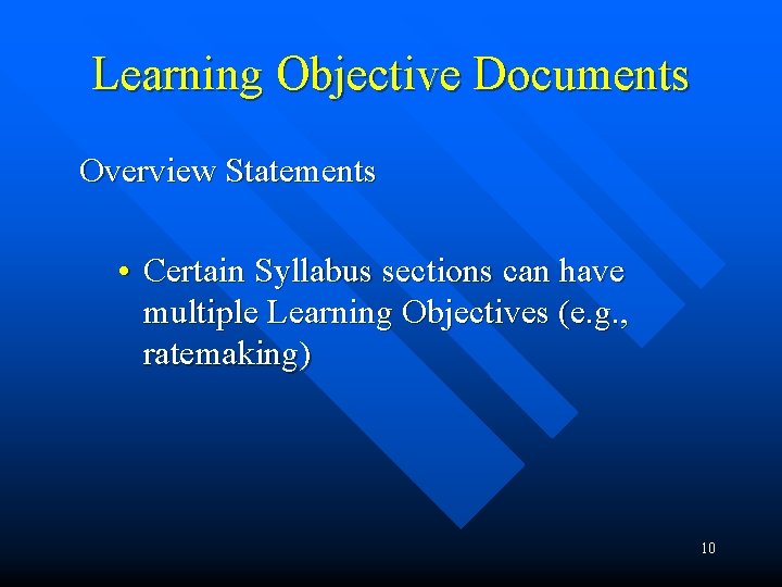 Learning Objective Documents Overview Statements • Certain Syllabus sections can have multiple Learning Objectives Learning Objective Documents Overview Statements • Certain Syllabus sections can have multiple Learning Objectives