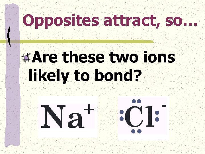 Opposites attract, so… Are these two ions likely to bond? 