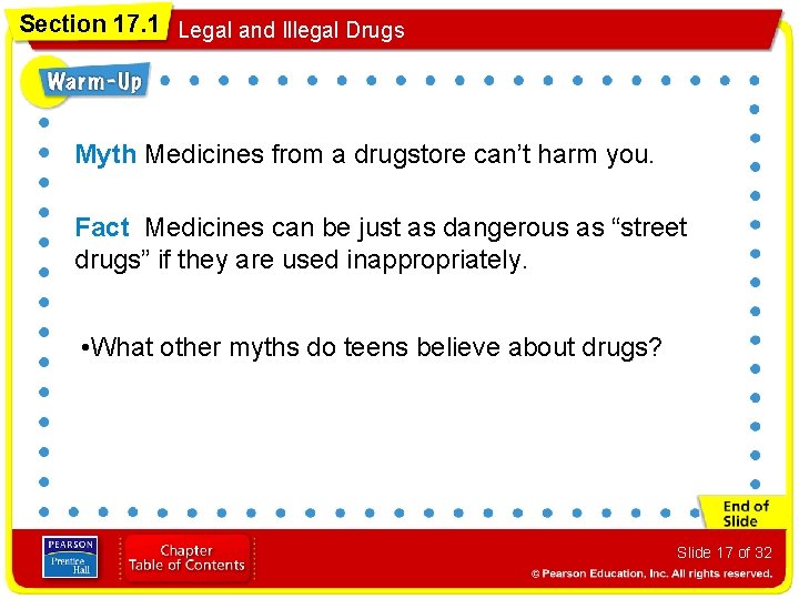 Section 17. 1 Legal and Illegal Drugs Myth Medicines from a drugstore can’t harm