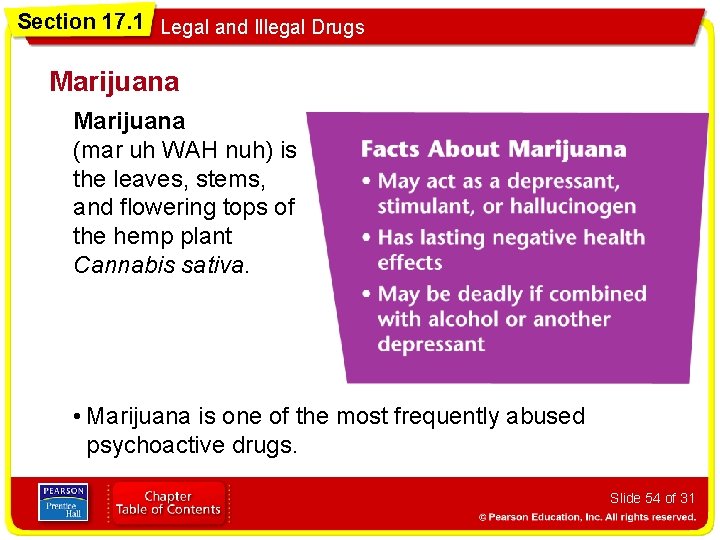 Section 17. 1 Legal and Illegal Drugs Marijuana (mar uh WAH nuh) is the