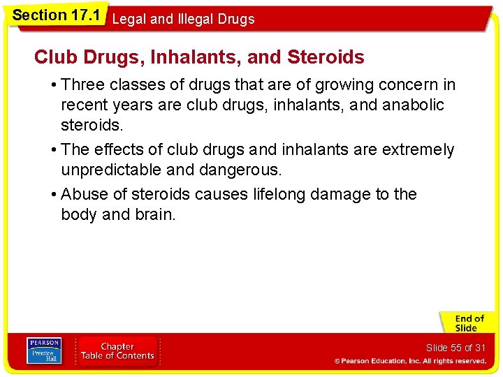 Section 17. 1 Legal and Illegal Drugs Club Drugs, Inhalants, and Steroids • Three