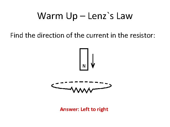 Warm Up – Lenz`s Law Find the direction of the current in the resistor: