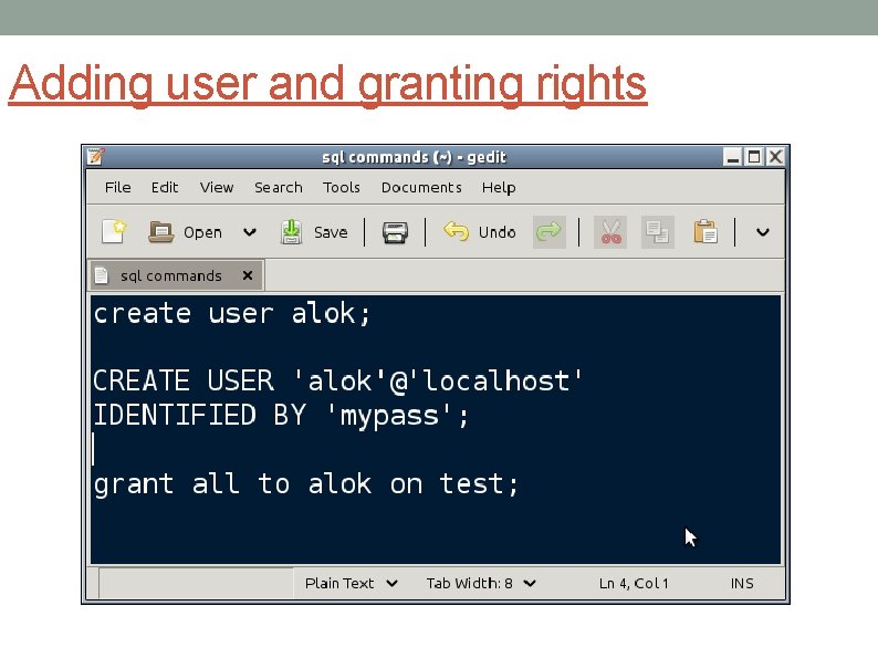 Adding user and granting rights 