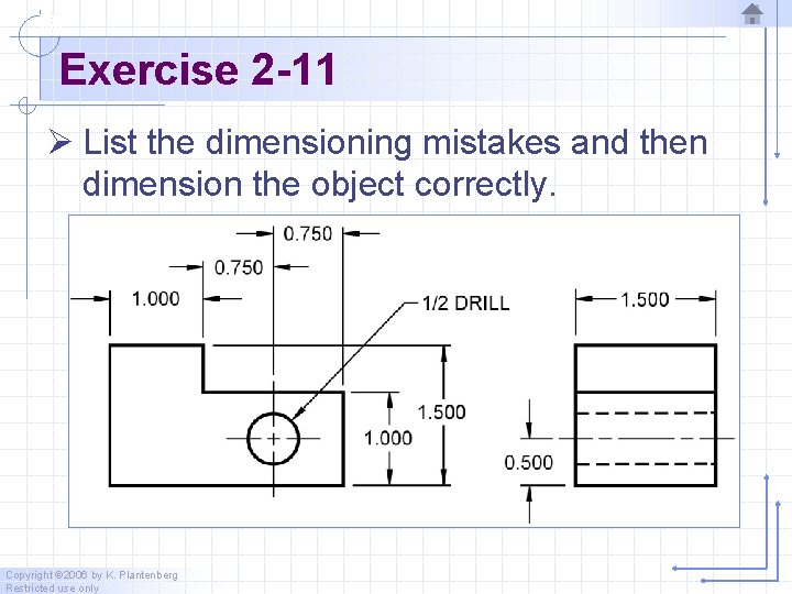 Exercise 2 -11 Ø List the dimensioning mistakes and then dimension the object correctly.