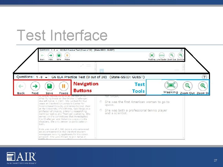 Test Interface Navigation Buttons Test Tools 27 Test Interface Navigation Buttons Test Tools 27