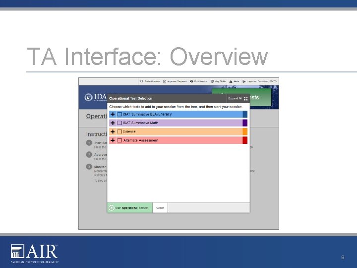 TA Interface: Overview 9 TA Interface: Overview 9