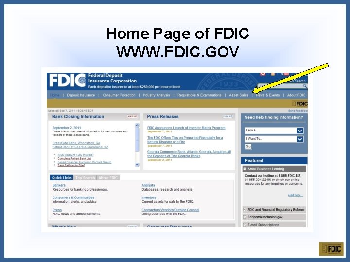 Home Page of FDIC WWW. FDIC. GOV 
