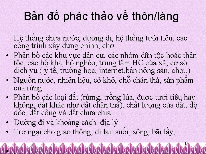 Bản đồ phác thảo về thôn/làng • • • Hệ thống chứa nước, đường