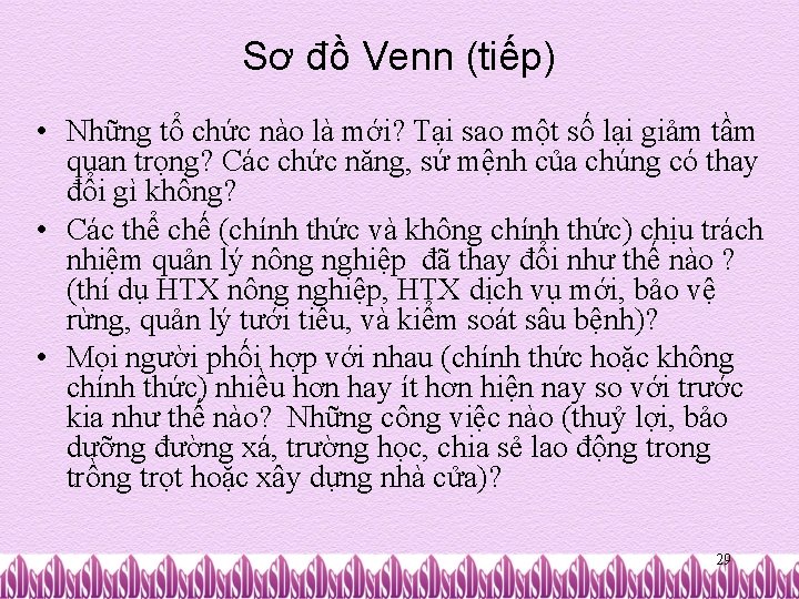 Sơ đồ Venn (tiếp) • Những tổ chức nào là mới? Tại sao một