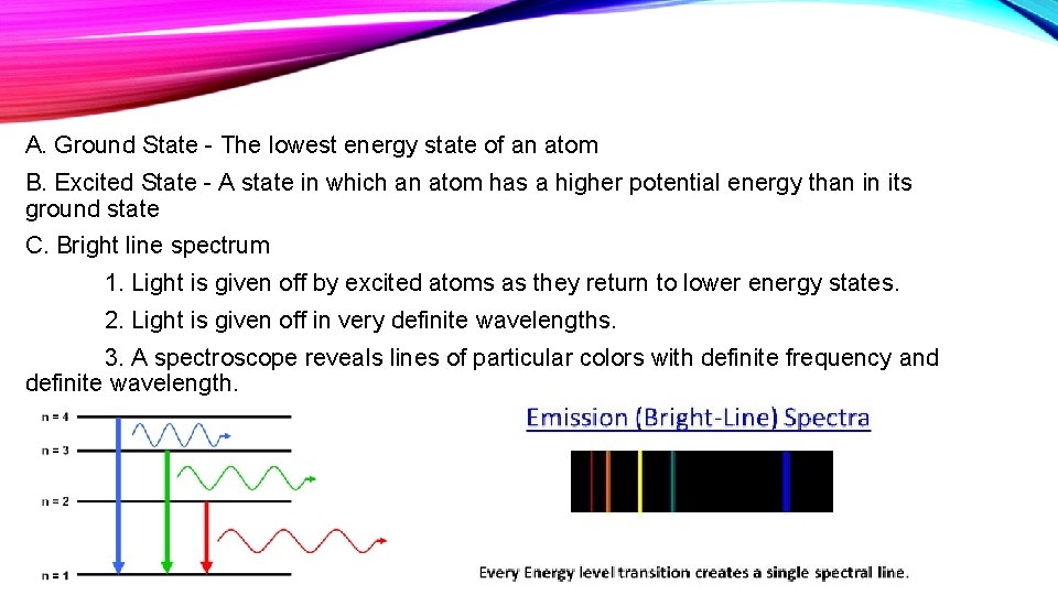 A. Ground State - The lowest energy state of an atom B. Excited State