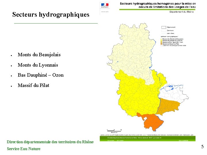 Secteurs hydrographiques ● Monts du Beaujolais ● Monts du Lyonnais ● Bas Dauphiné –