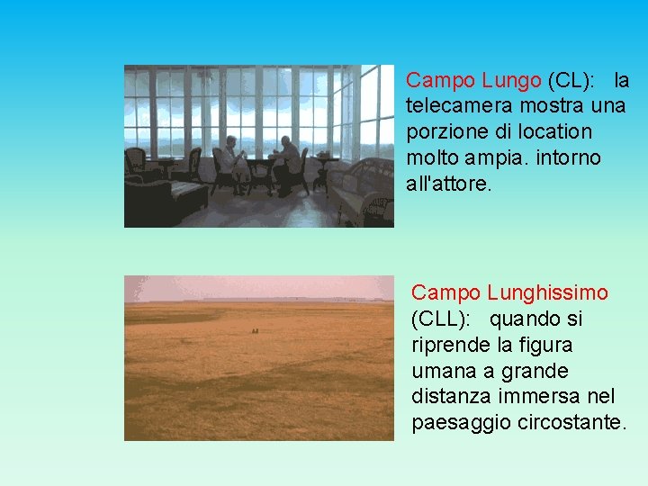 Campo Lungo (CL): la telecamera mostra una porzione di location molto ampia. intorno all'attore.