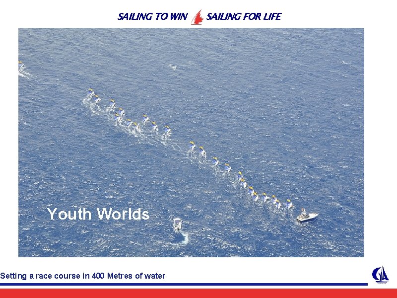 SAILING TO WIN Youth Worlds Setting a race course in 400 Metres of water