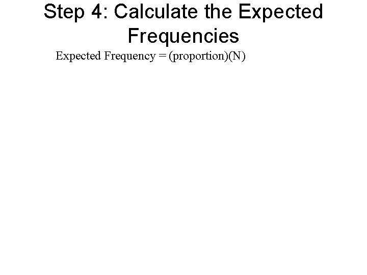 Step 4: Calculate the Expected Frequencies Expected Frequency = (proportion)(N) 