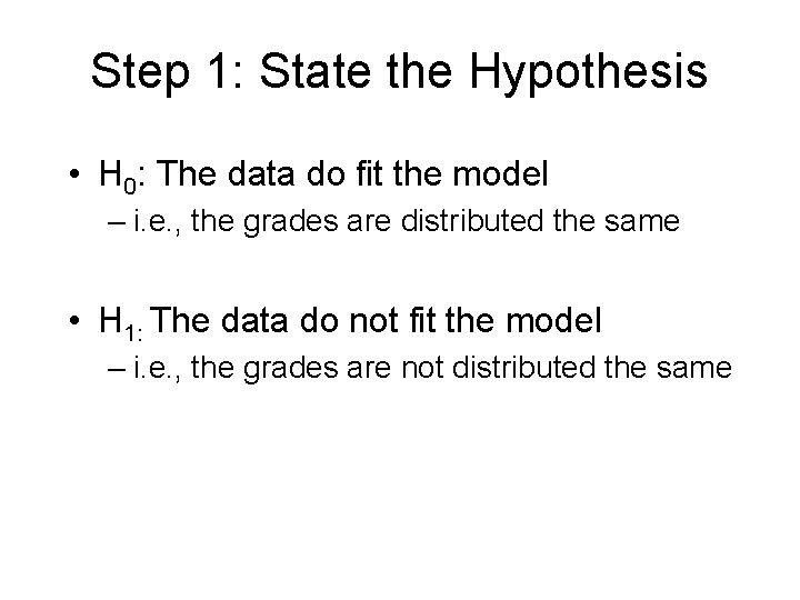 Step 1: State the Hypothesis • H 0: The data do fit the model