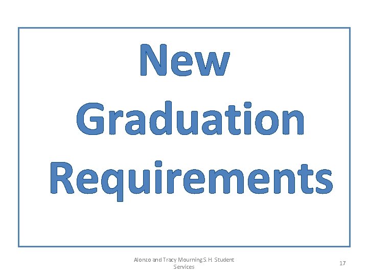 New Graduation Requirements Alonzo and Tracy Mourning S. H. Student Services 17 