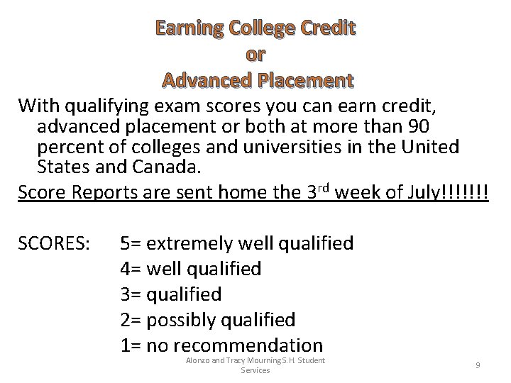 Earning College Credit or Advanced Placement With qualifying exam scores you can earn credit,